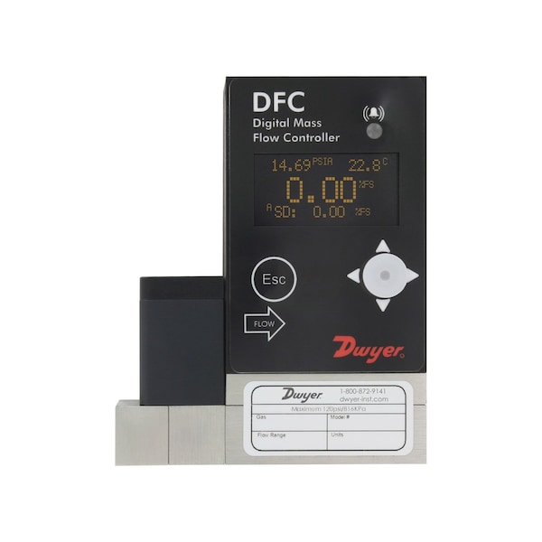 Digital flow controller, 0-1000 ml/min W/ LED display, 1/8in compression fittings, 0-5 VDC output